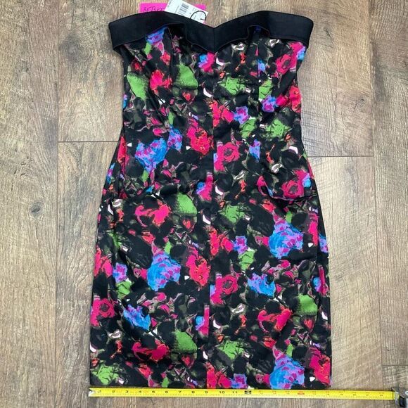 Betsey Johnson Black Pink Blue Floral Sweetheart Strapless Mini Dress sz 8 NEW! - Picture 7 of 9